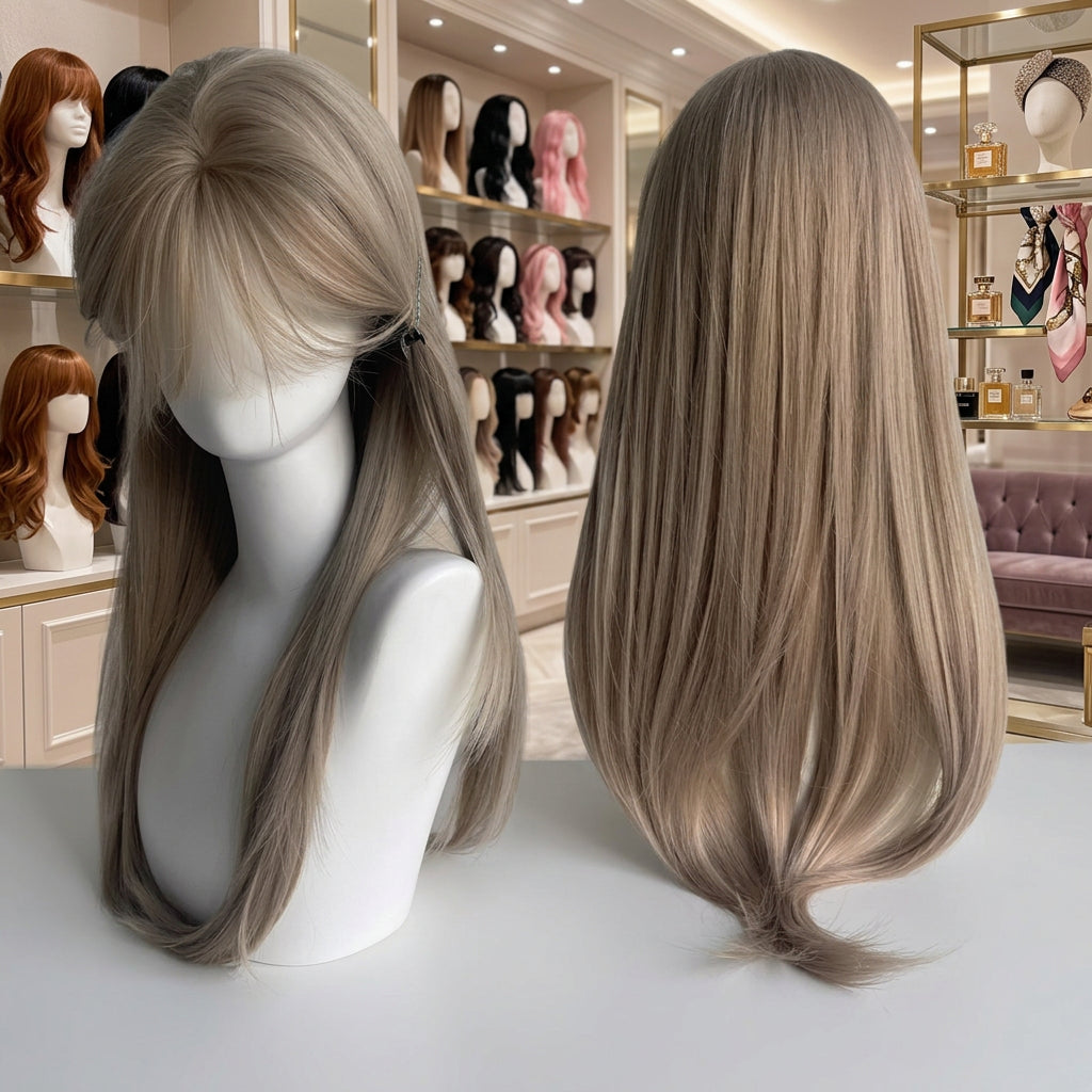 Cosplay wig shown with front, back or styling views