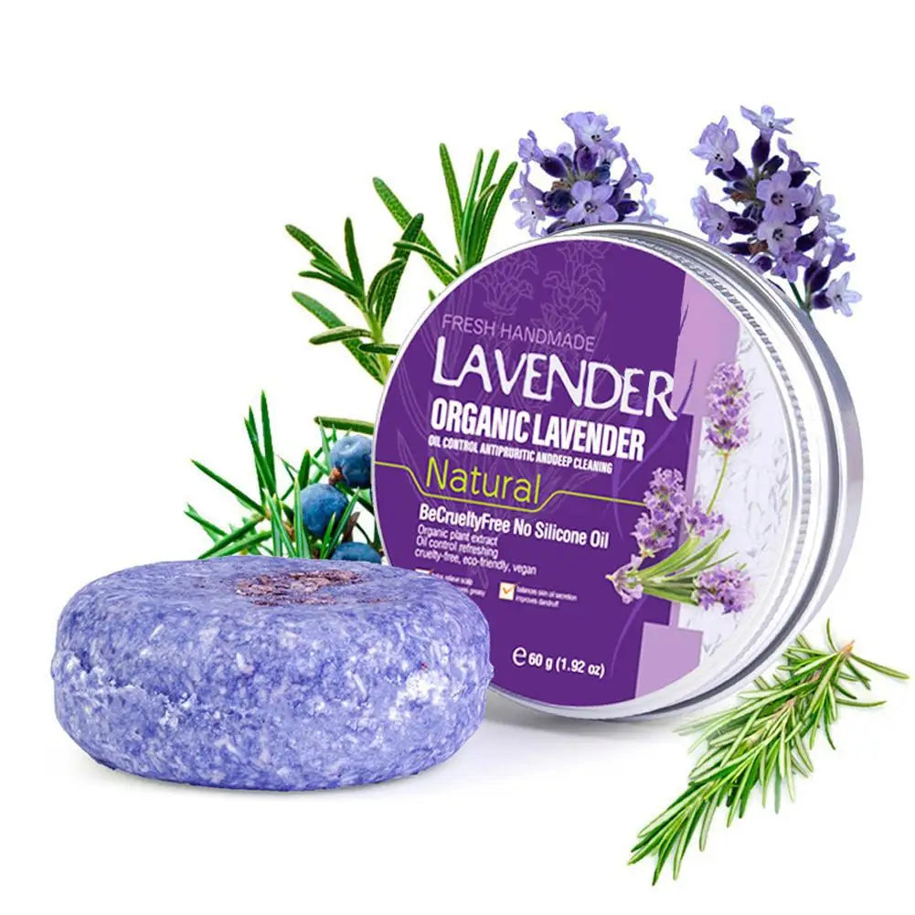 Shampoo bar beside its labeled tin