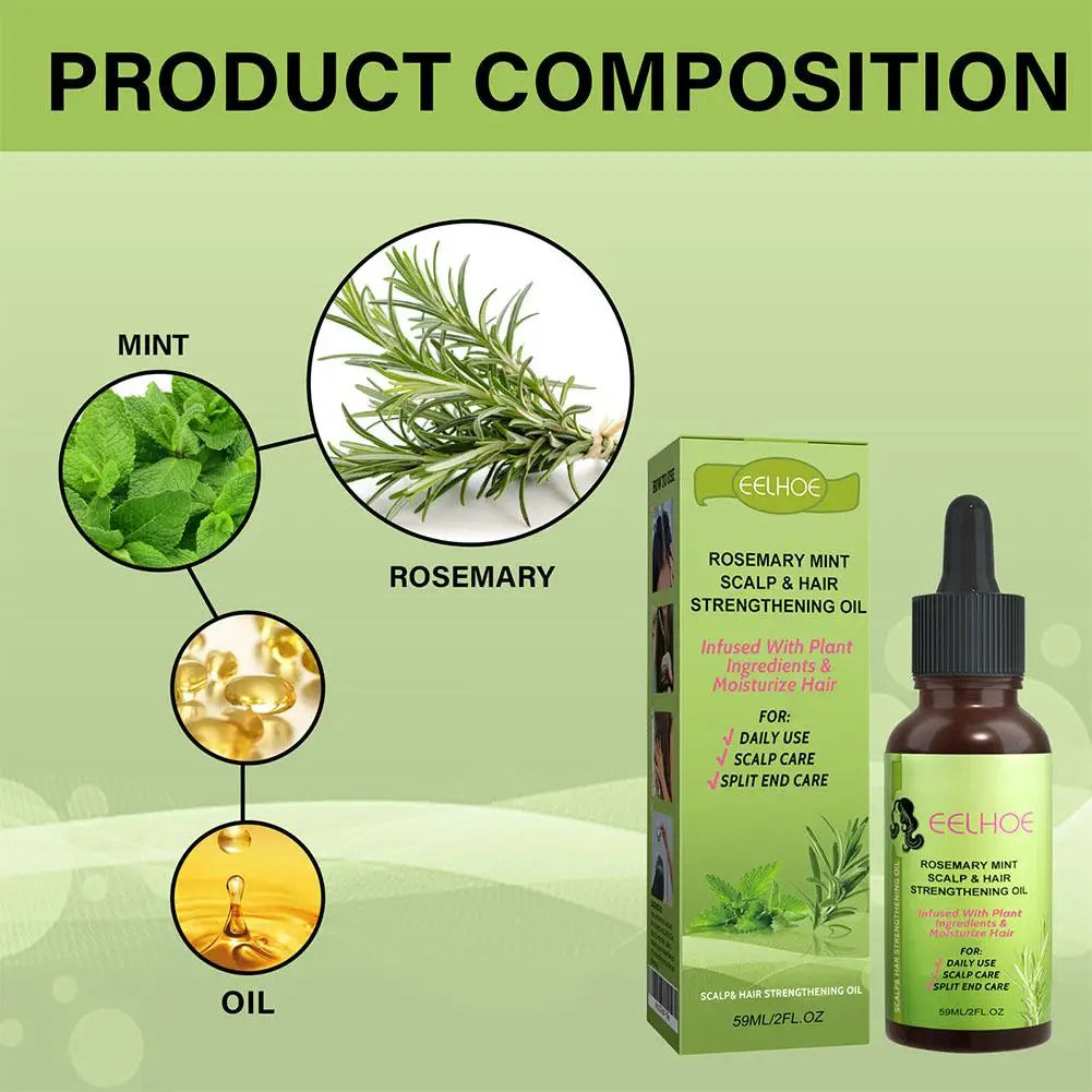 Scalp and hair oils with hairstyle and ingredient graphics
