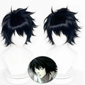 Short spiky dark cosplay wig on a mannequin