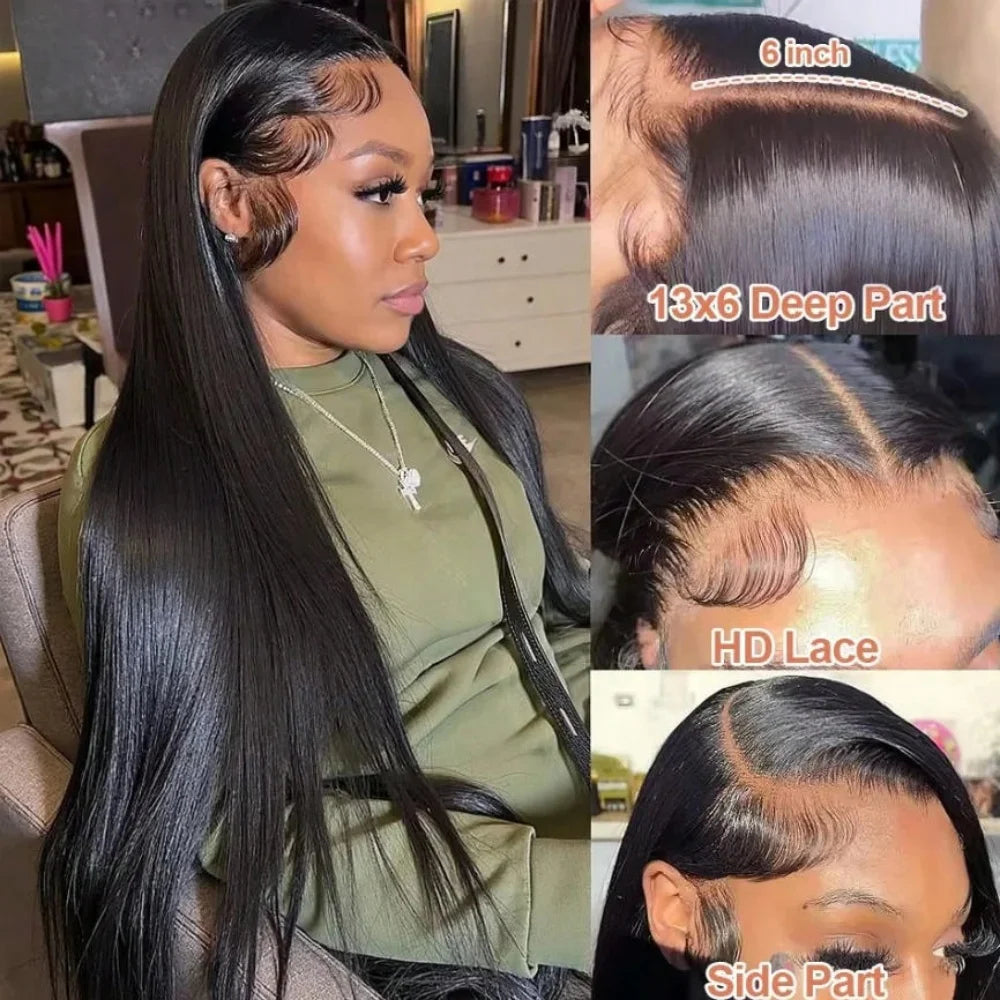 Inches to the Floor: Bone Straight Brazilian Remy Blend Wig -16 to 42"- Transparent Swiss HD Lace