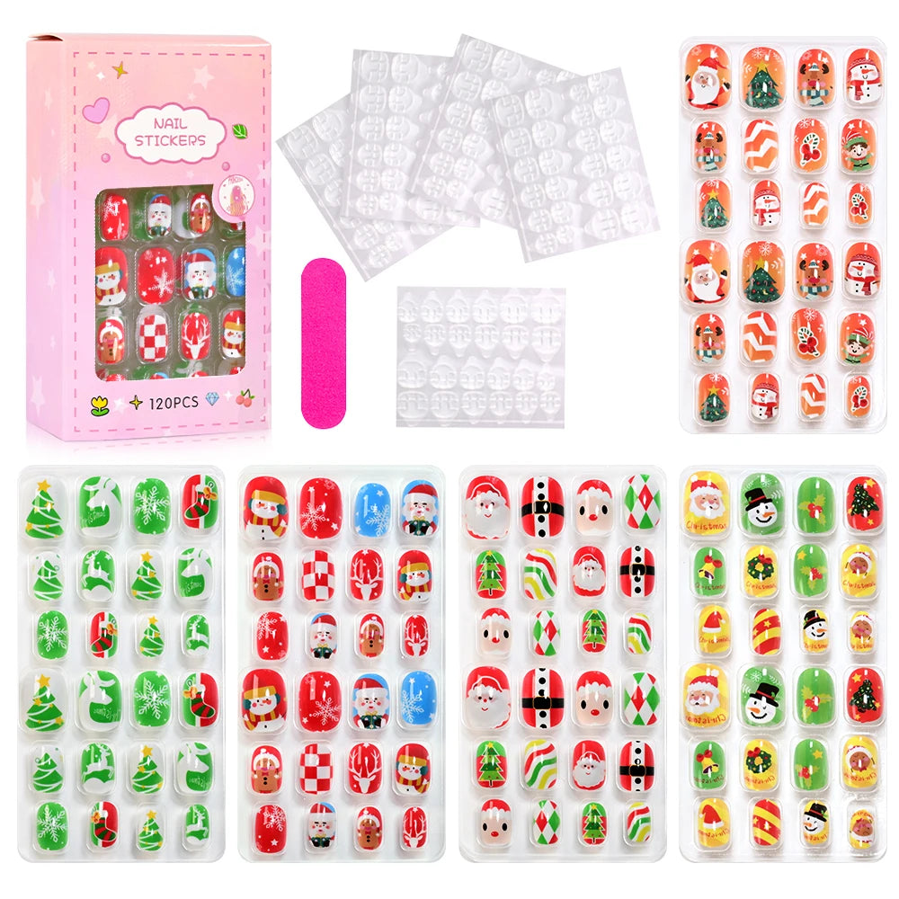 Assorted colorful press-on nails with packaging and manicure accessories