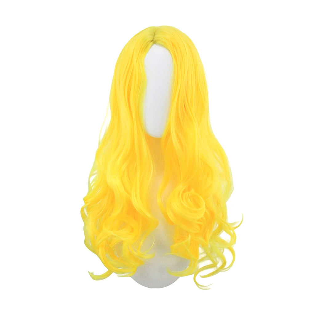 Bright Yellow Center-Part Curly Synthetic Wig