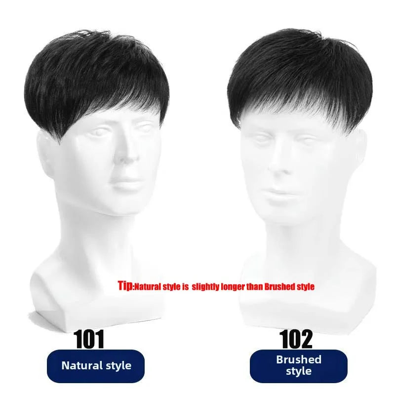 Short dark hair topper styles shown on mannequins