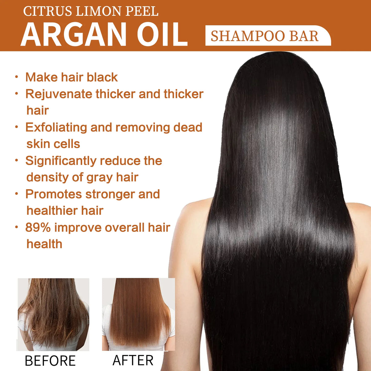 Shampoo bar with hair care, ingredient and application graphics