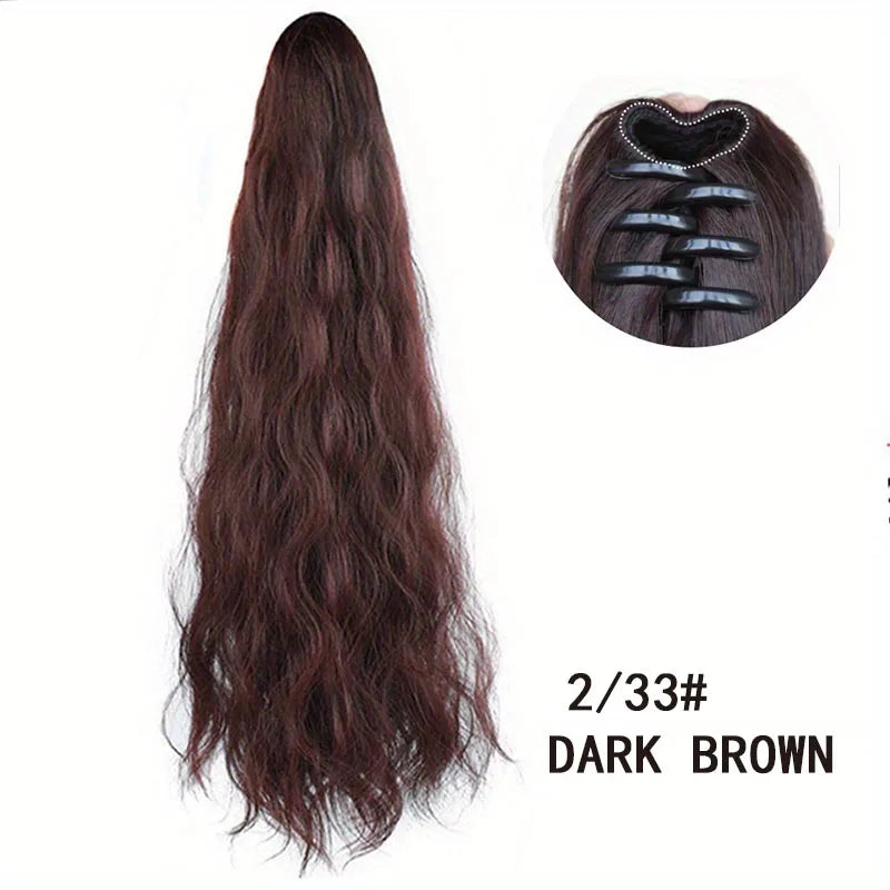 Wavy claw-clip ponytail extension with hairstyle or clip view