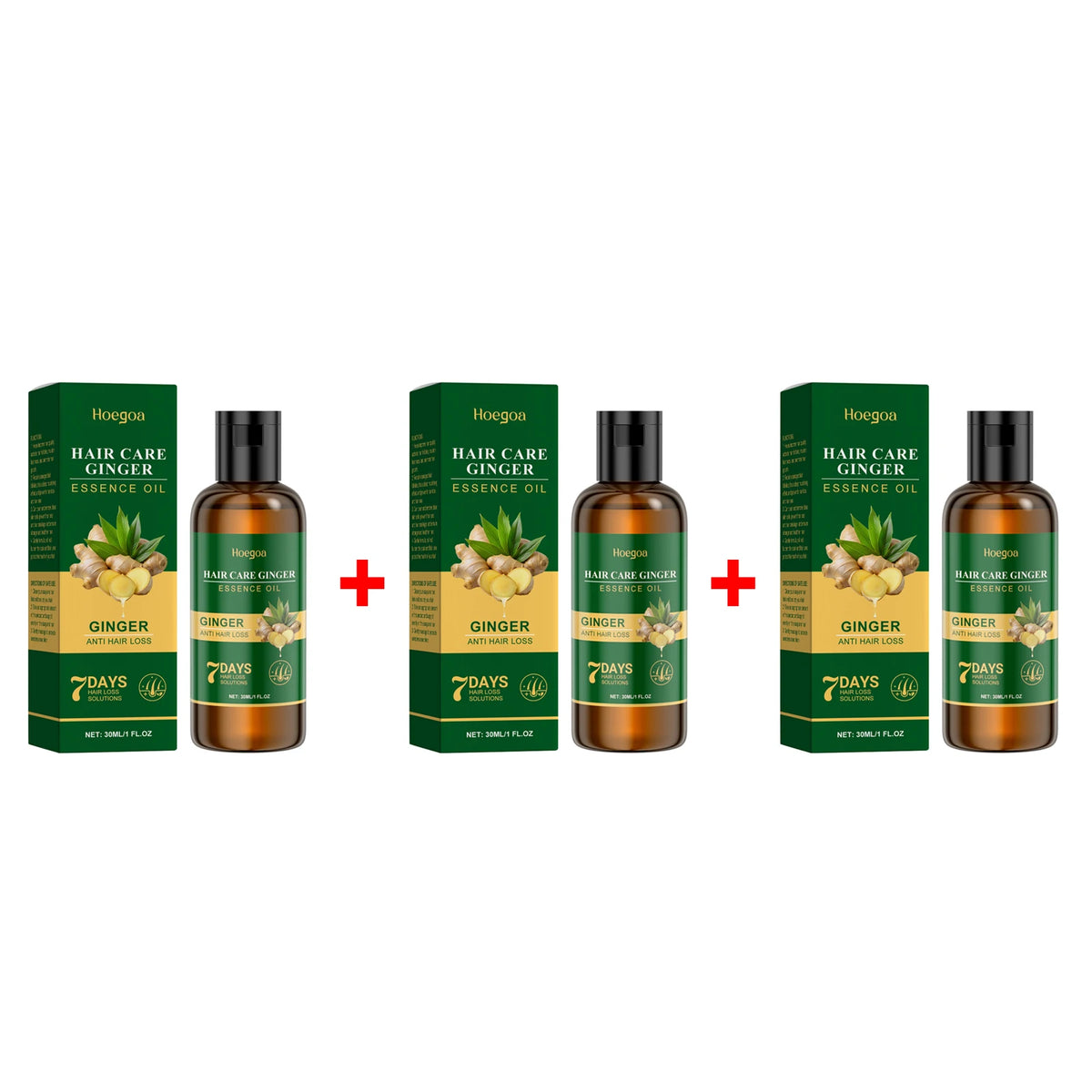 Ginger hair oil bottles and matching boxes