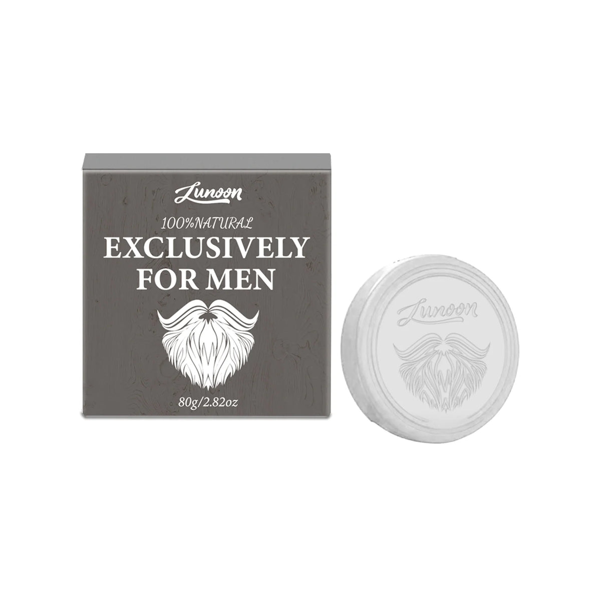 Round shaving soap bars beside their boxes