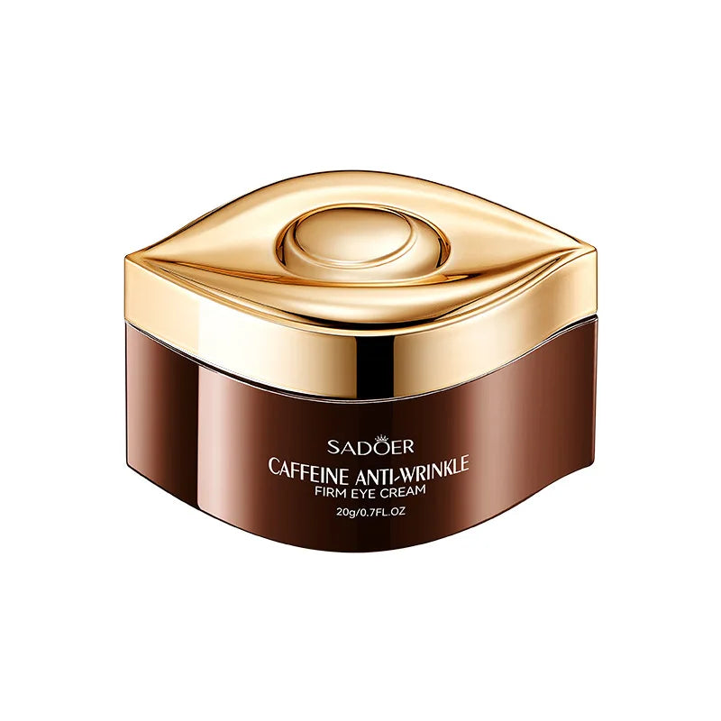 Gold eye cream jar with packaging or product information