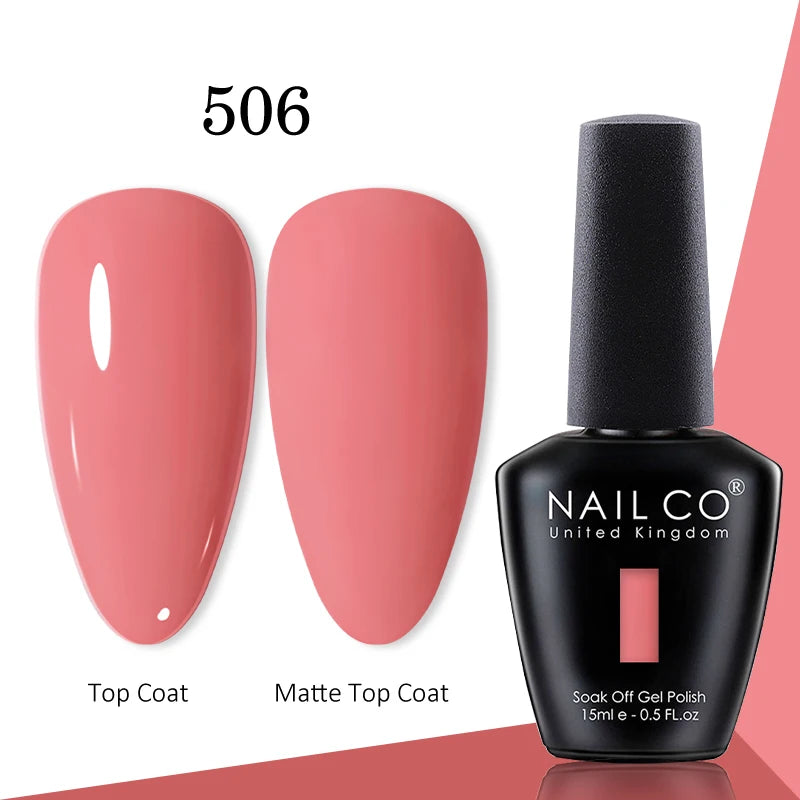 NAILCO gel polish bottle with numbered glossy and matte color samples