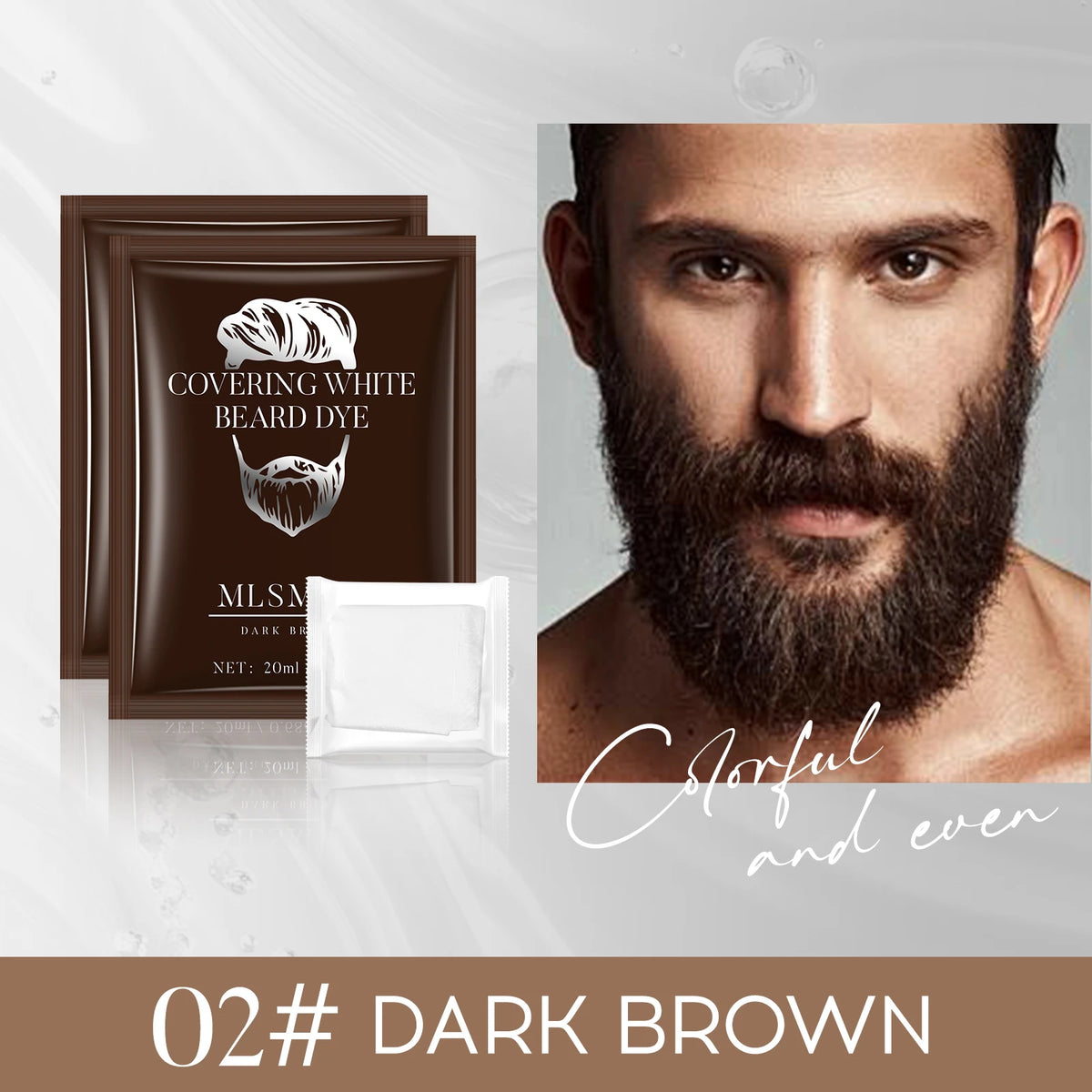 Beard dye cream with packaging and beard color examples
