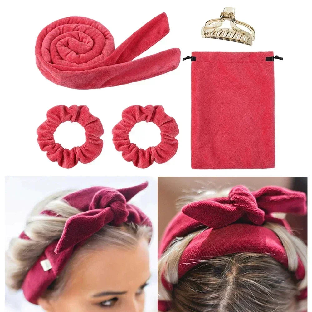 Heatless curling ribbon with styling examples and use information