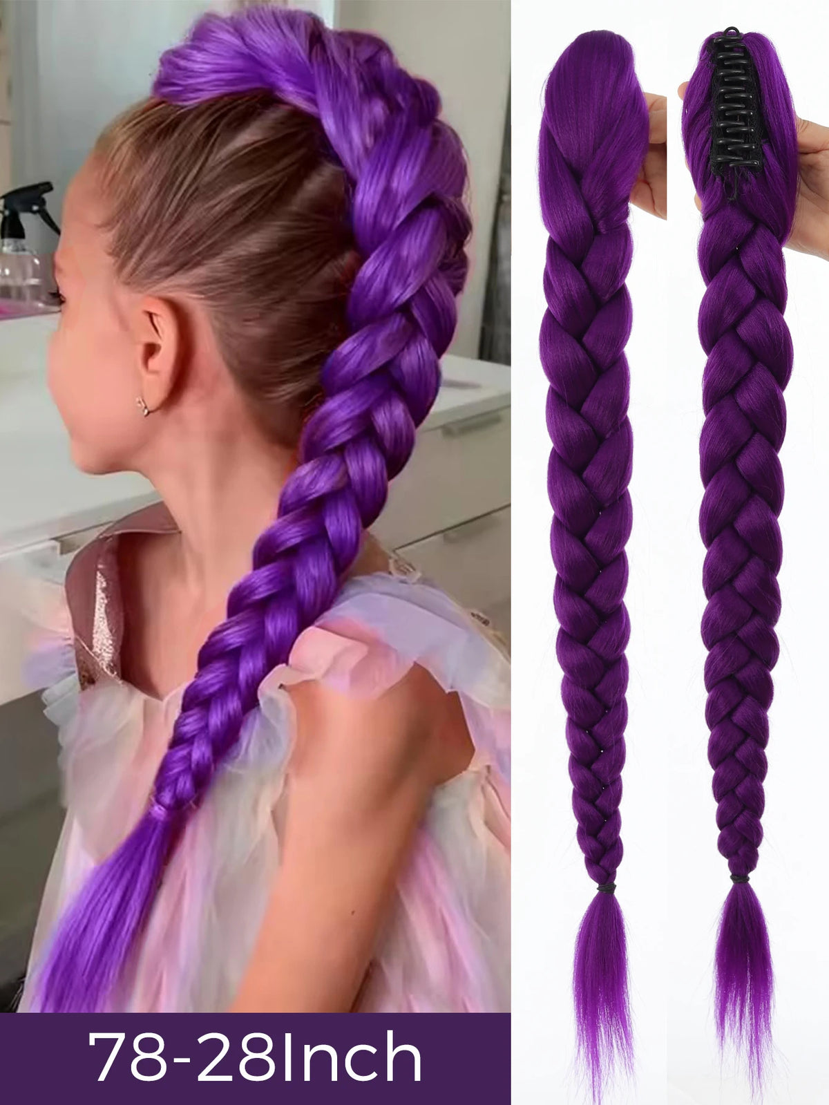 32-Inch Purple Braided Ponytail with Tinsel