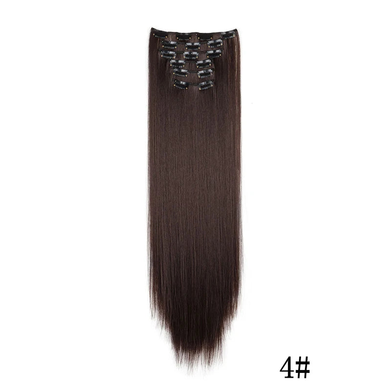 Straight clip-in hair extension with visible attachment clips