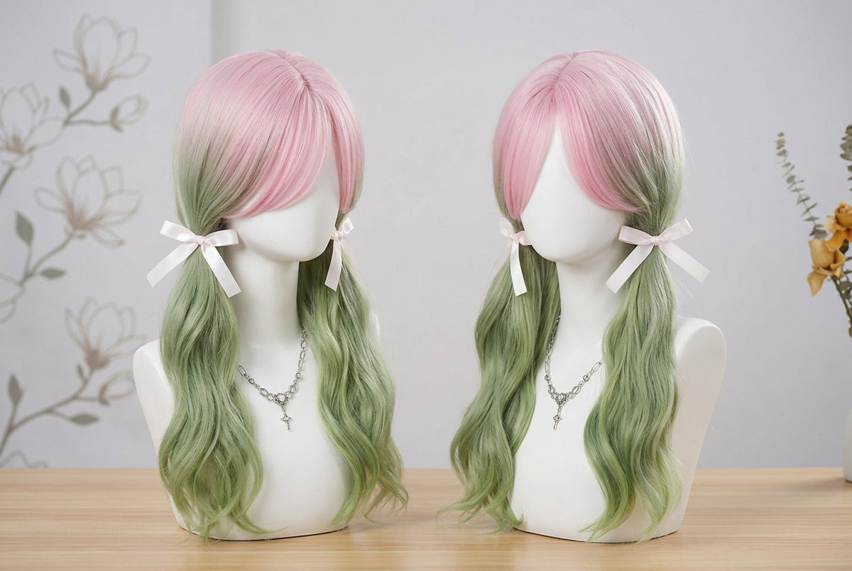 Cosplay wig shown with front, back or styling views