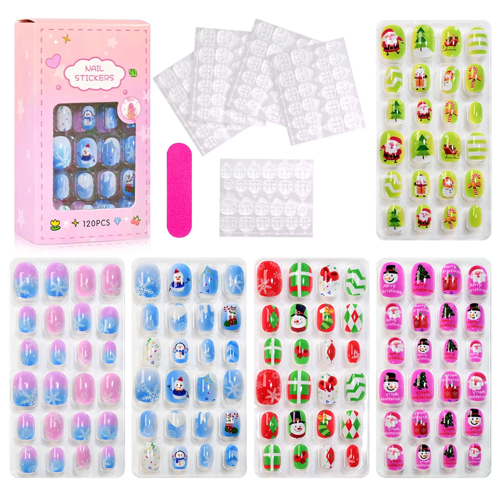 Assorted colorful press-on nails with packaging and manicure accessories