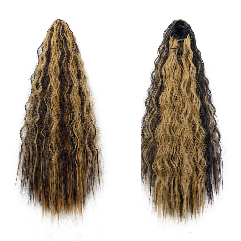22" Long Kinky Wave Curly Drawstring Ponytail Extension