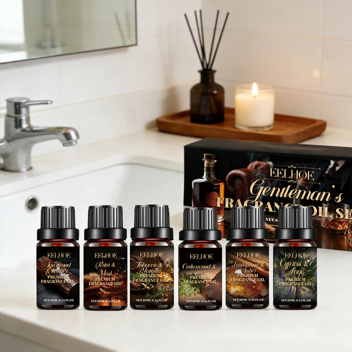 Scented oil gift set with home fragrance and lifestyle examples