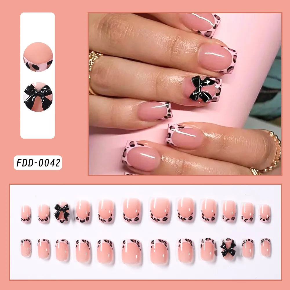 Press-on nail set with manicure example and design samples