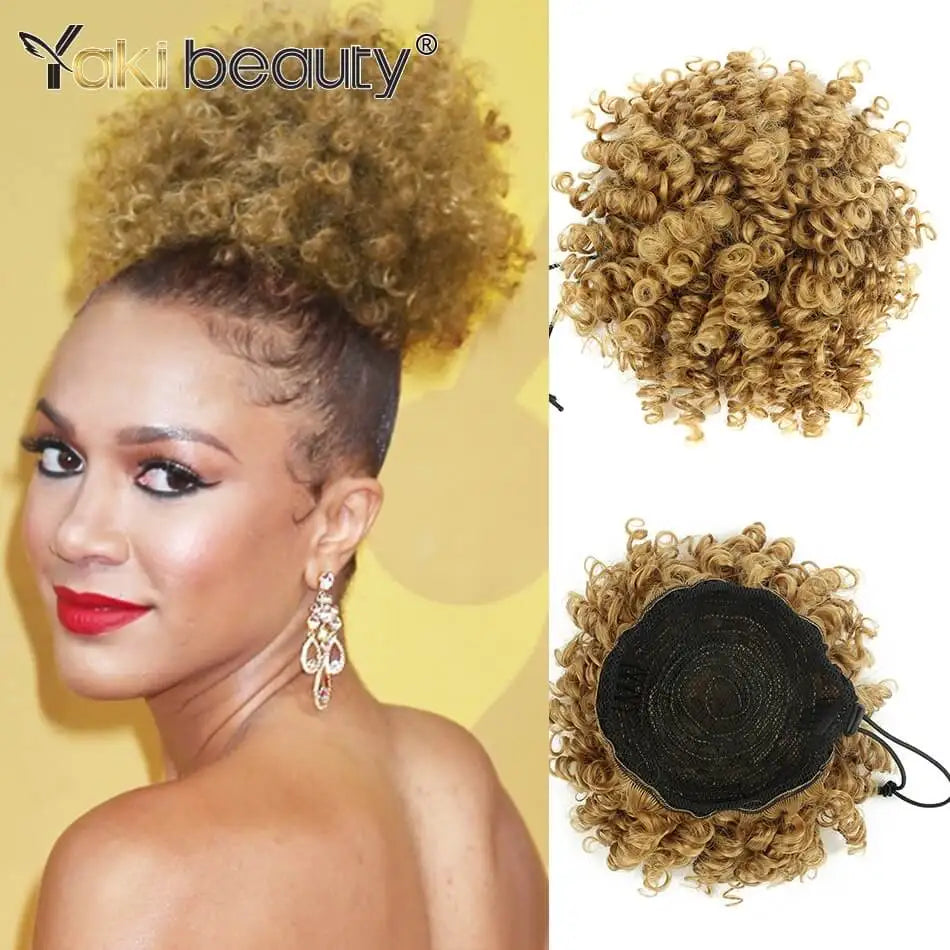 Curly puff hairpiece with styled hair or base details