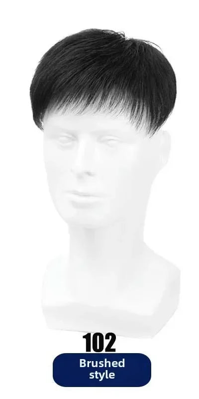 Short dark hair topper styles shown on mannequins
