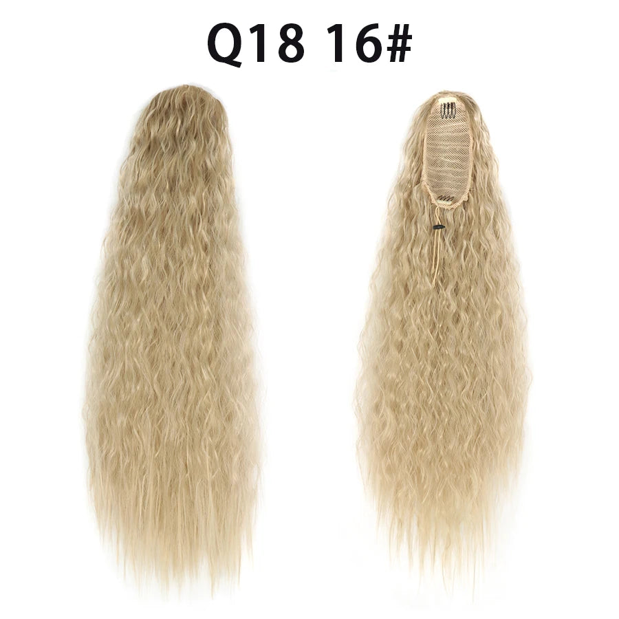 22 Inch Drawstring Ponytail Extension Soft Curly Wave 32 Colors
