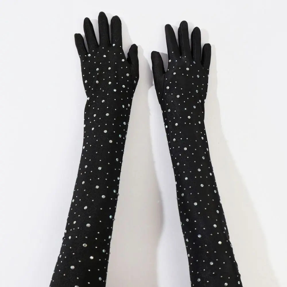 Elbow Length Full Finger Rhinestone Statement Gloves