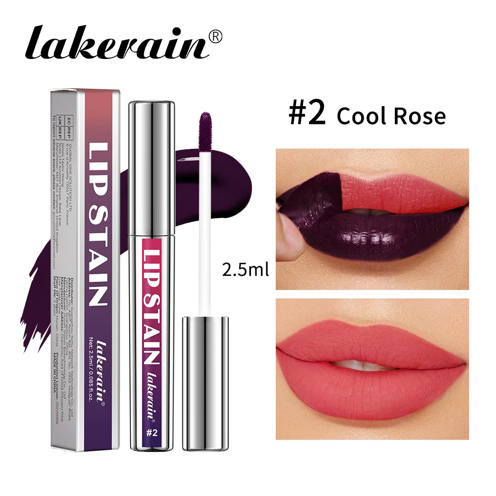 Lip stain tubes with shade shown on lips