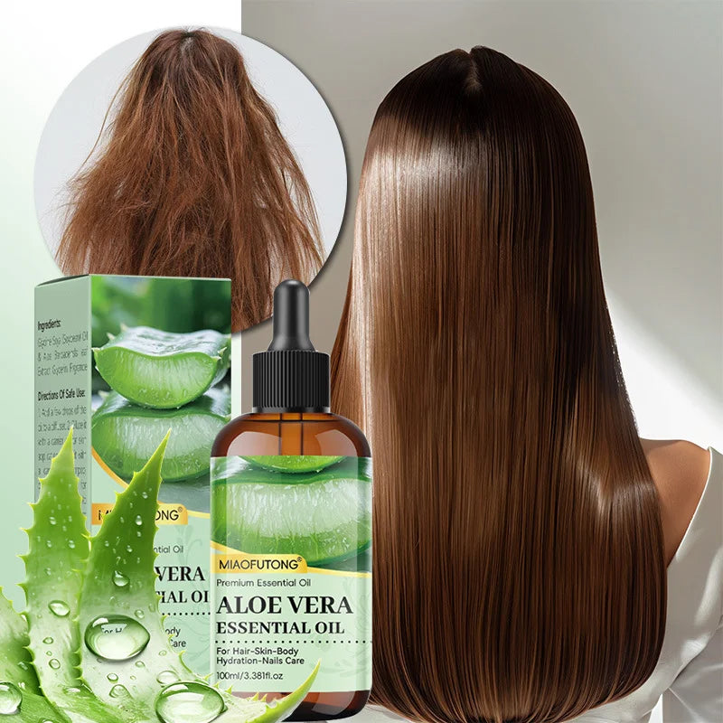Aloe vera oil with ingredient and application illustrations