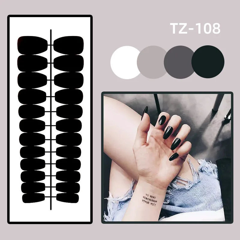 Pointed nail design with adhesive tabs and color samples