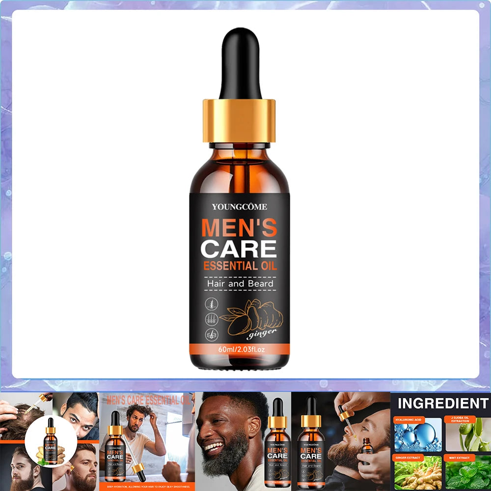 Men's care oil dropper bottles with packaging images