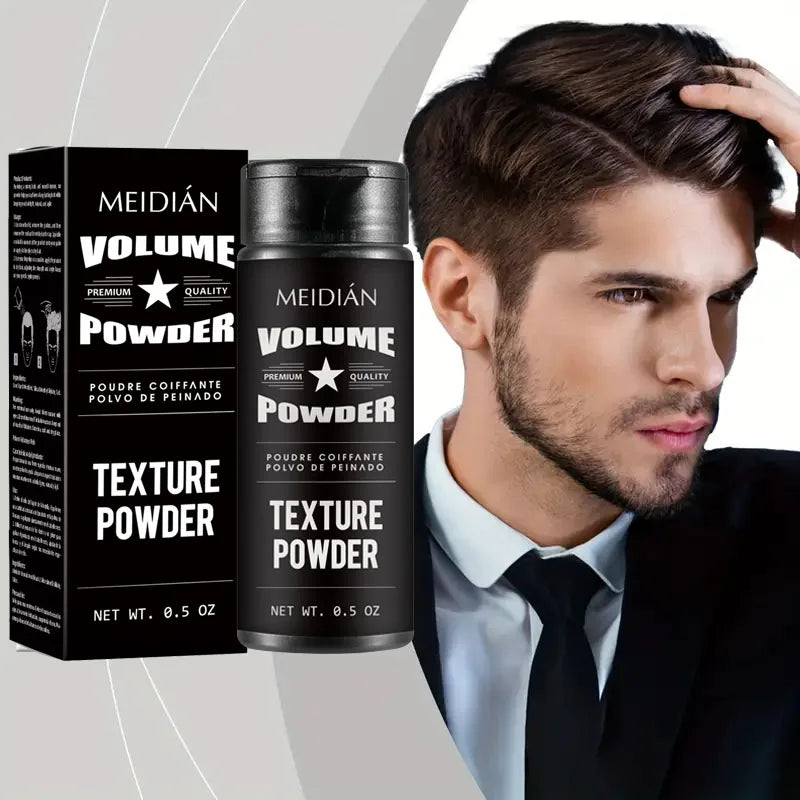Hair styling powder with hairstyle and application graphics