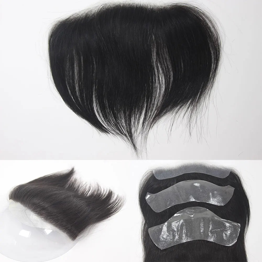 Frontal hairpiece with hairline and base construction views