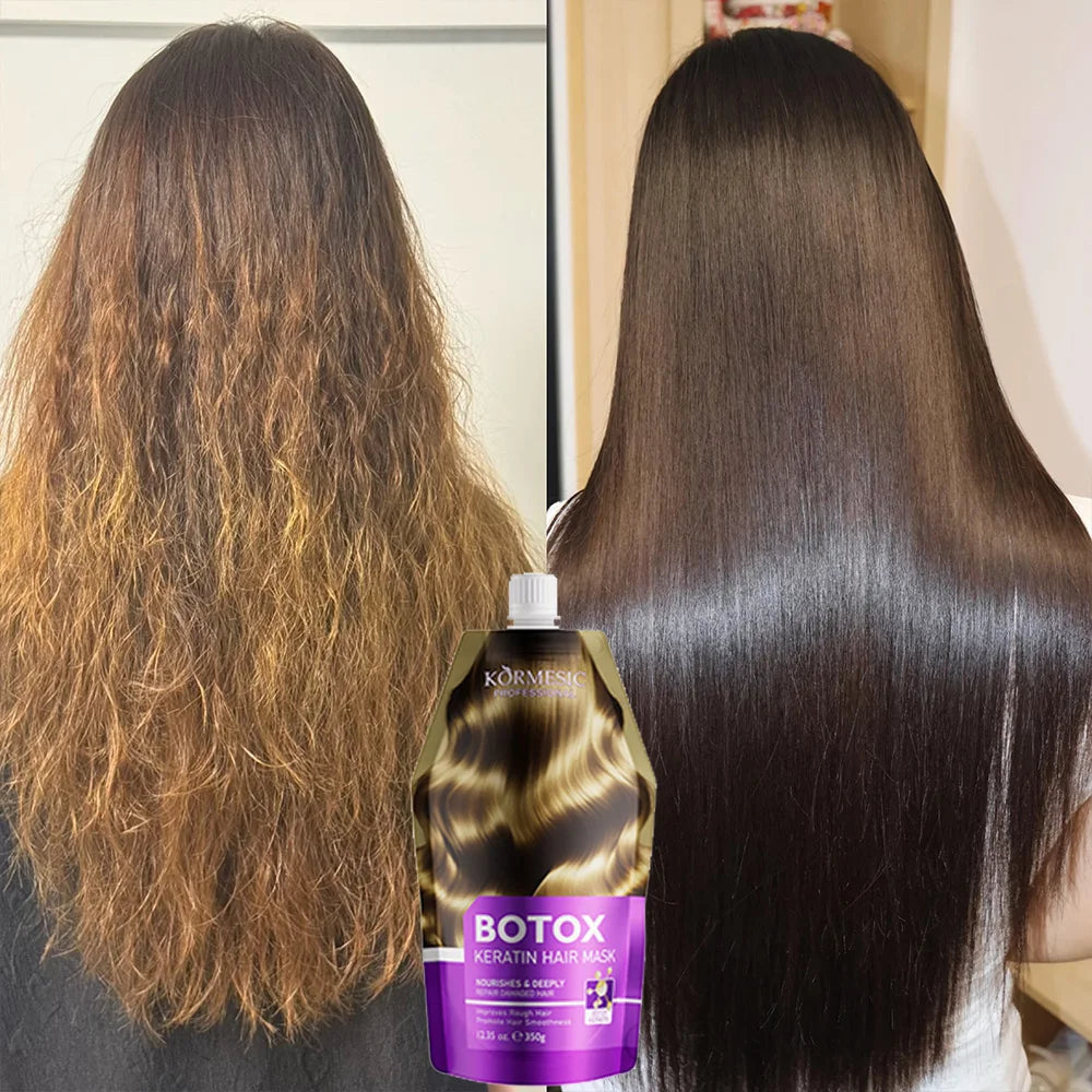 Hair treatment products with hair texture comparison graphics