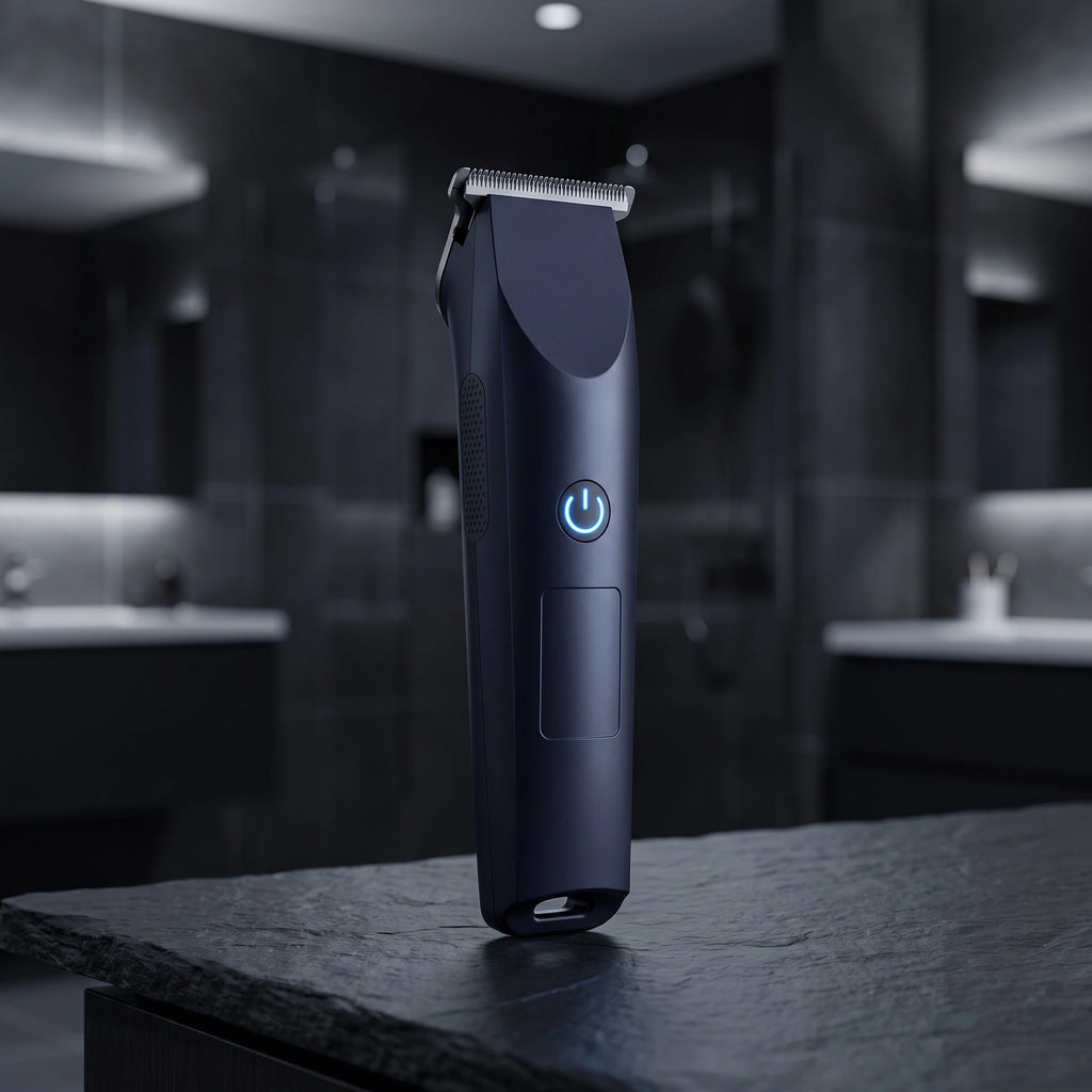 Cordless hair trimmer standing upright