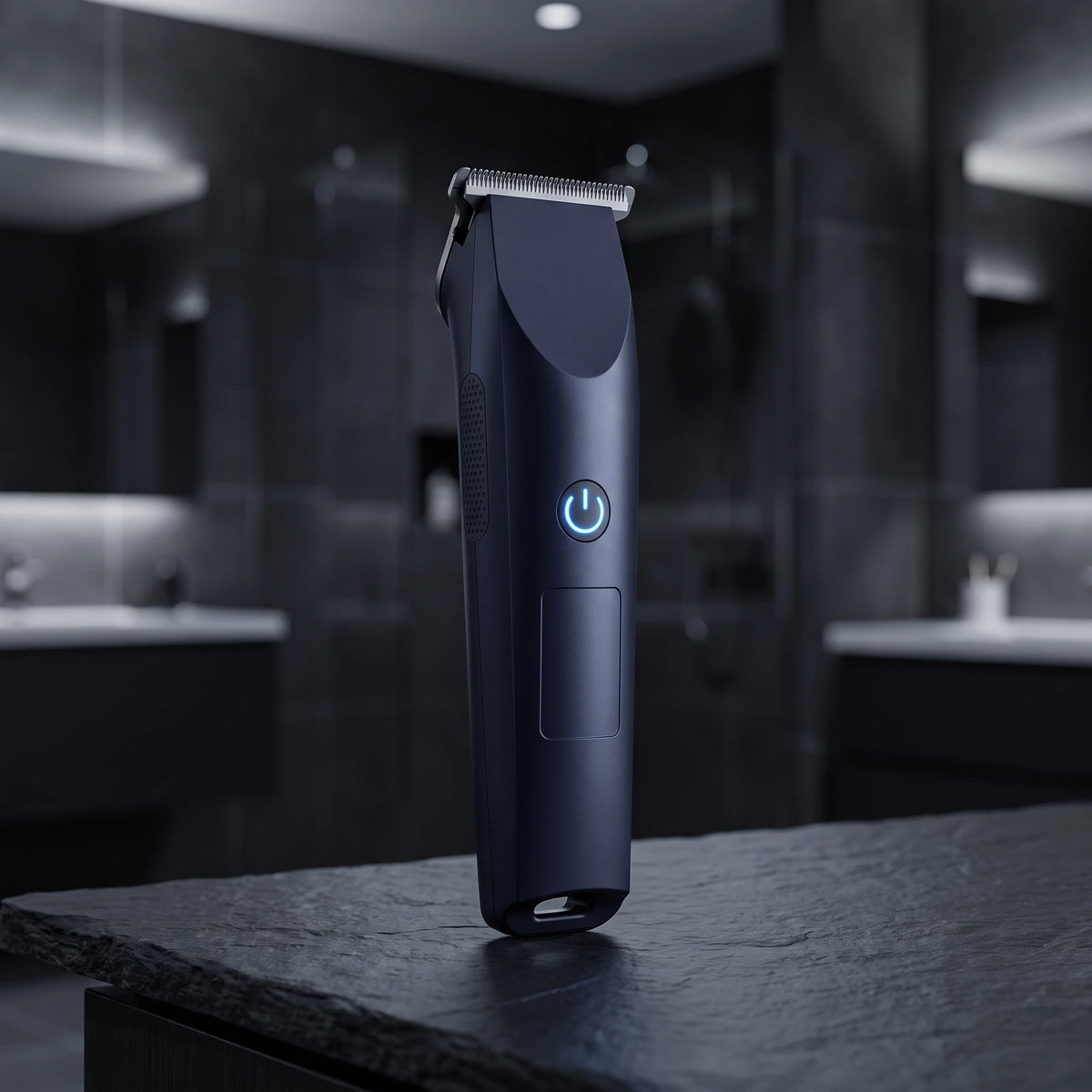 Cordless hair trimmer standing upright