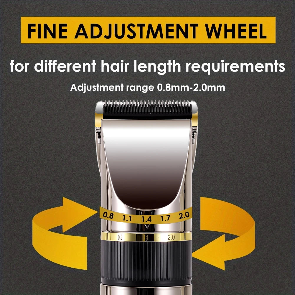 Hair clipper with charging, adjustment and grooming illustrations