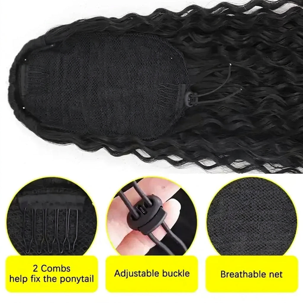 Deep Wave Clip-In Curly Ponytail Extension – Heat-Resistant Synthetic Hairpiece in 16, 22, or 30 Inches (8 Colors)