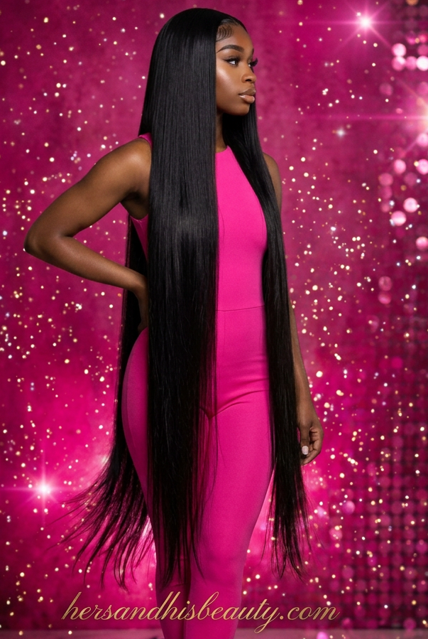 Inches to the Floor: Bone Straight Brazilian Remy Blend Wig -16 to 42"- Transparent Swiss HD Lace