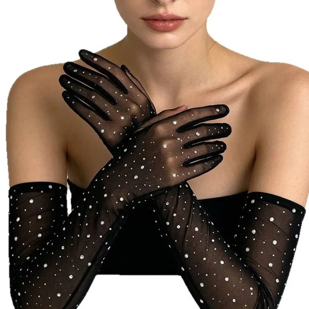 Elbow Length Full Finger Rhinestone Statement Gloves