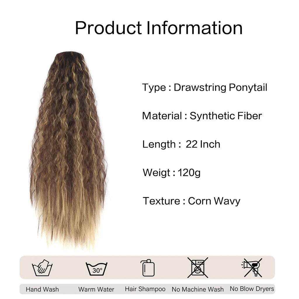 22 Inch Drawstring Ponytail Extension Soft Curly Wave 32 Colors