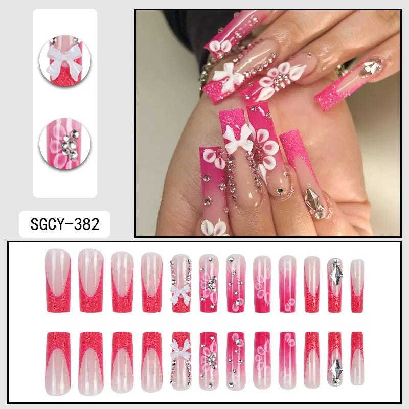 Press-on nail set with manicure example and design samples