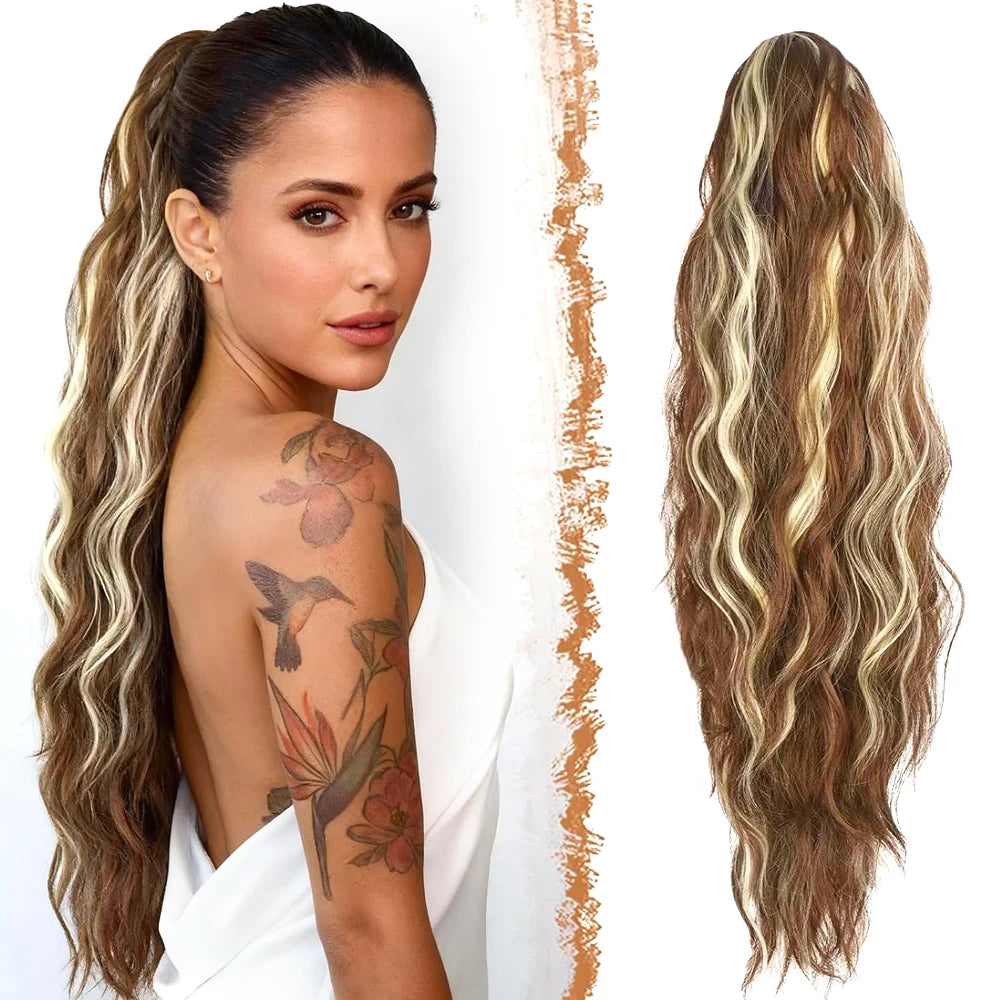 30" Long Body Wave Claw Clip-In Ponytail Extension