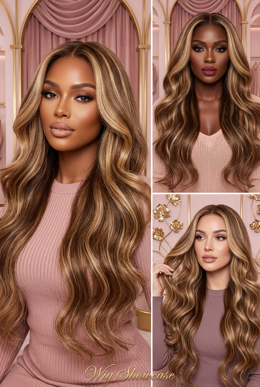 Glueless Ombre Honey-Blonde Body Wave Brazilian Human Hair Wig – 250% Ultra-Density HD Swiss Lace Frontal Wig (16–34 Inches)