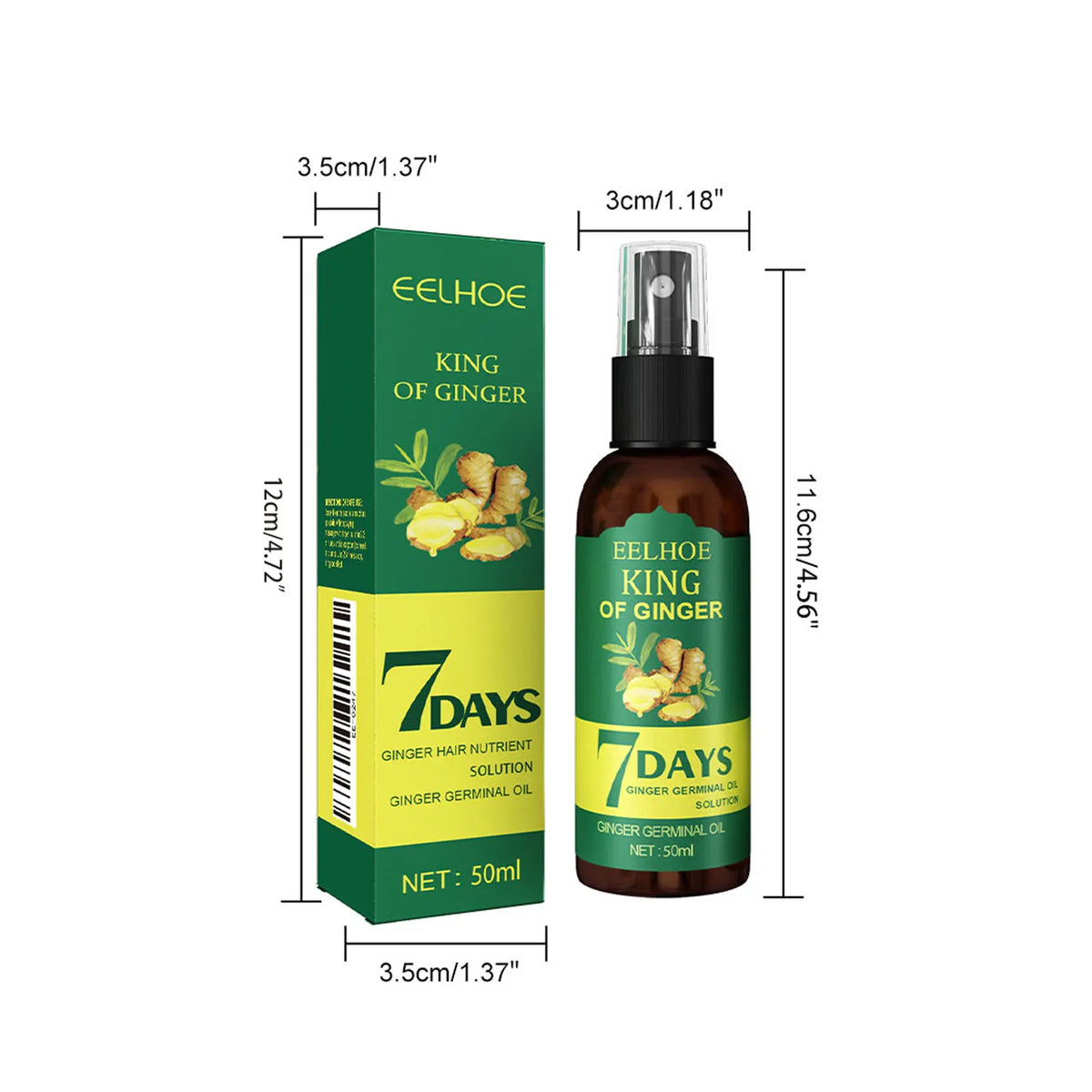 Hair oil bottle and box with quantity or size information