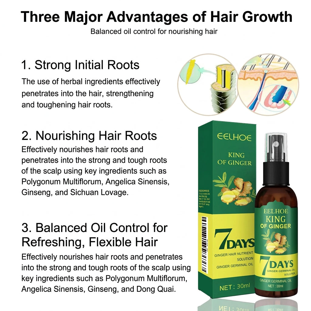 Hair oil bottle with scalp application and promotional graphics