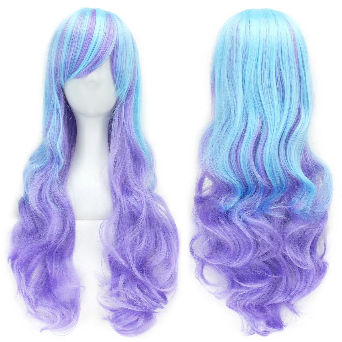 Colorful long wig shown from front and back