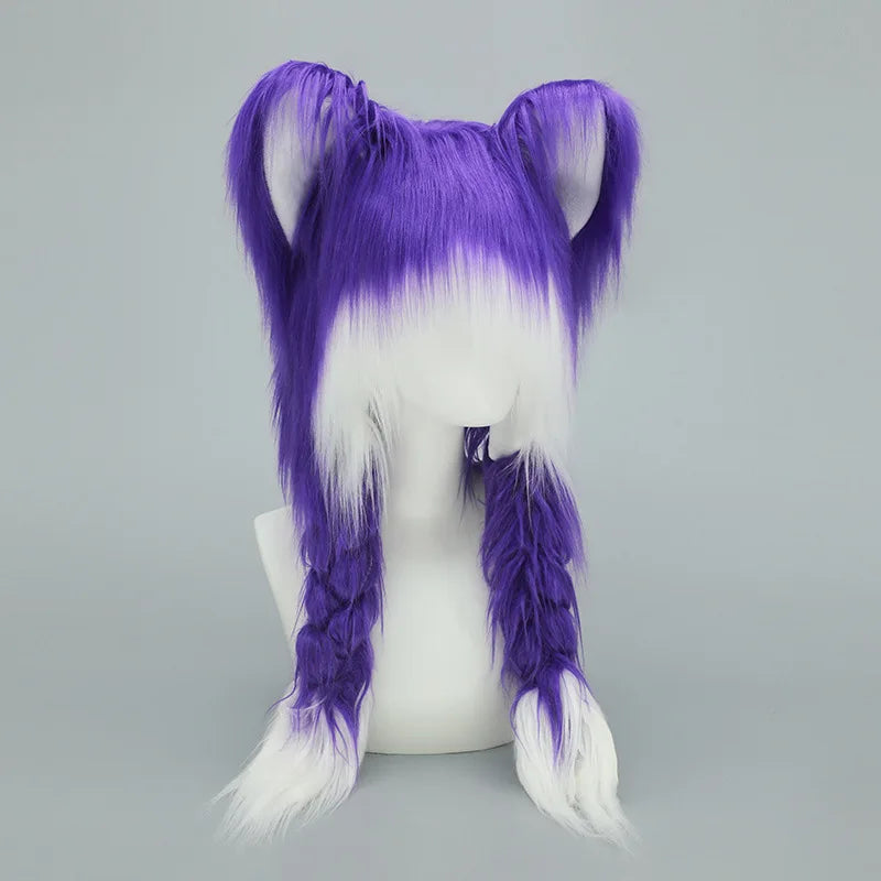 Y2K Cat Ear Plush Hat - Cute Braid Cosplay Cap- 9 Colors