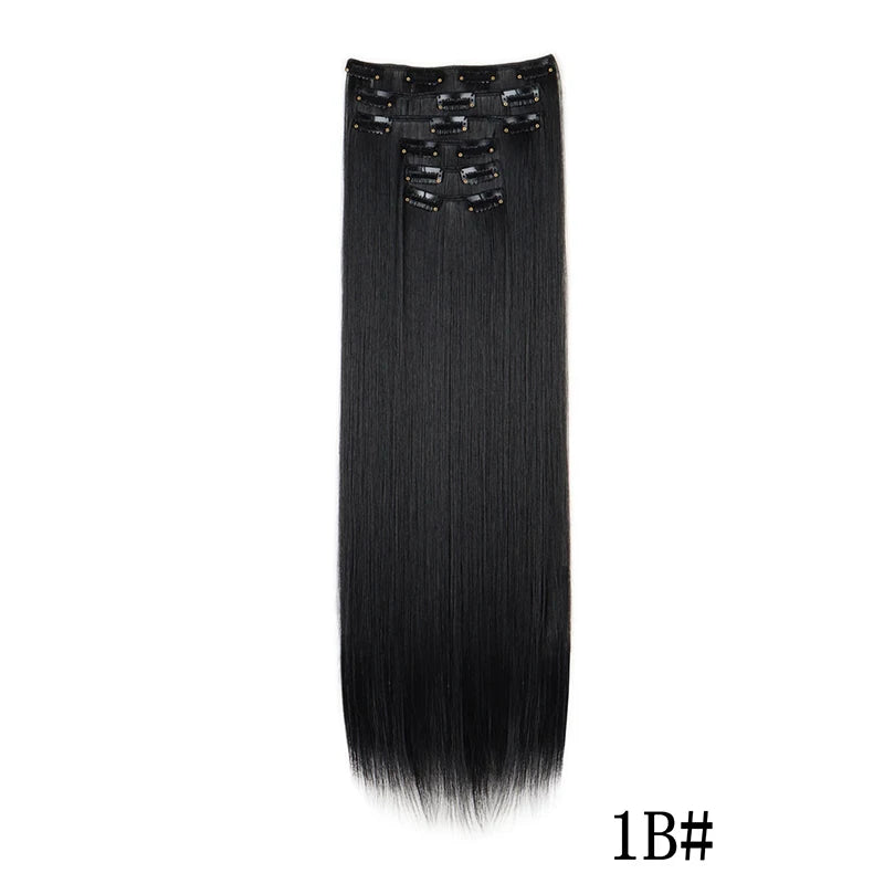 Straight clip-in hair extension with visible attachment clips