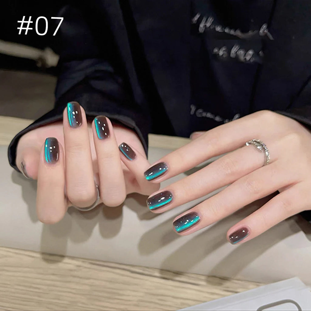 Numbered chrome nail shade shown on hands
